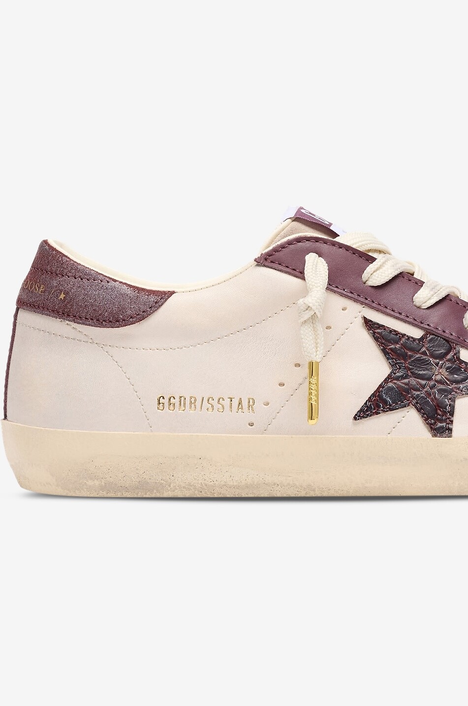 GOLDEN GOOSE Niedrige Sneakers aus Glattleder mit Kroko-Stern Super-Star Damen CREMEFARBEN 4