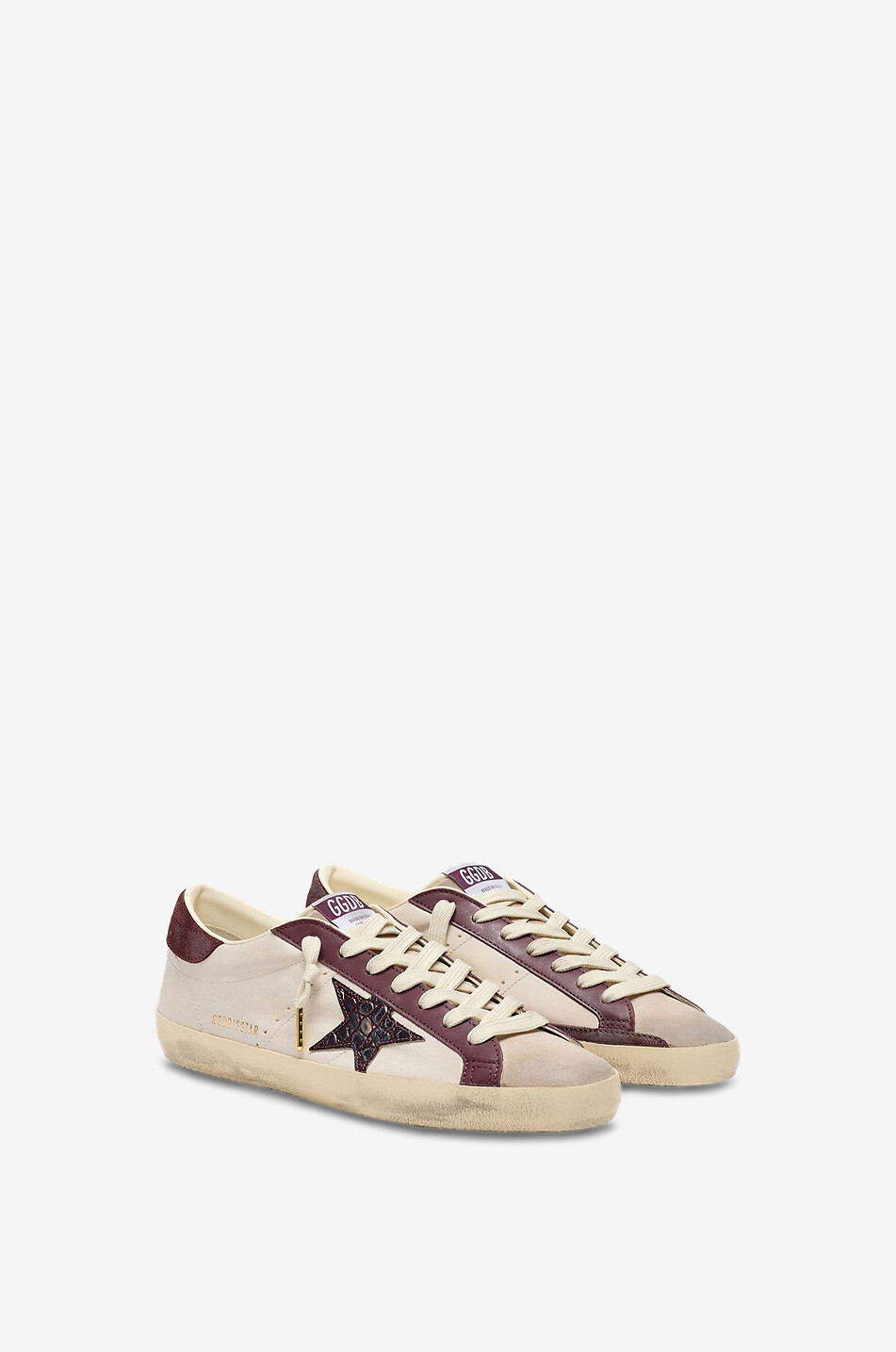 GOLDEN GOOSE Niedrige Glattleder-Sneakers mit Kroko-Stern Super-Star Herren WEISS 2