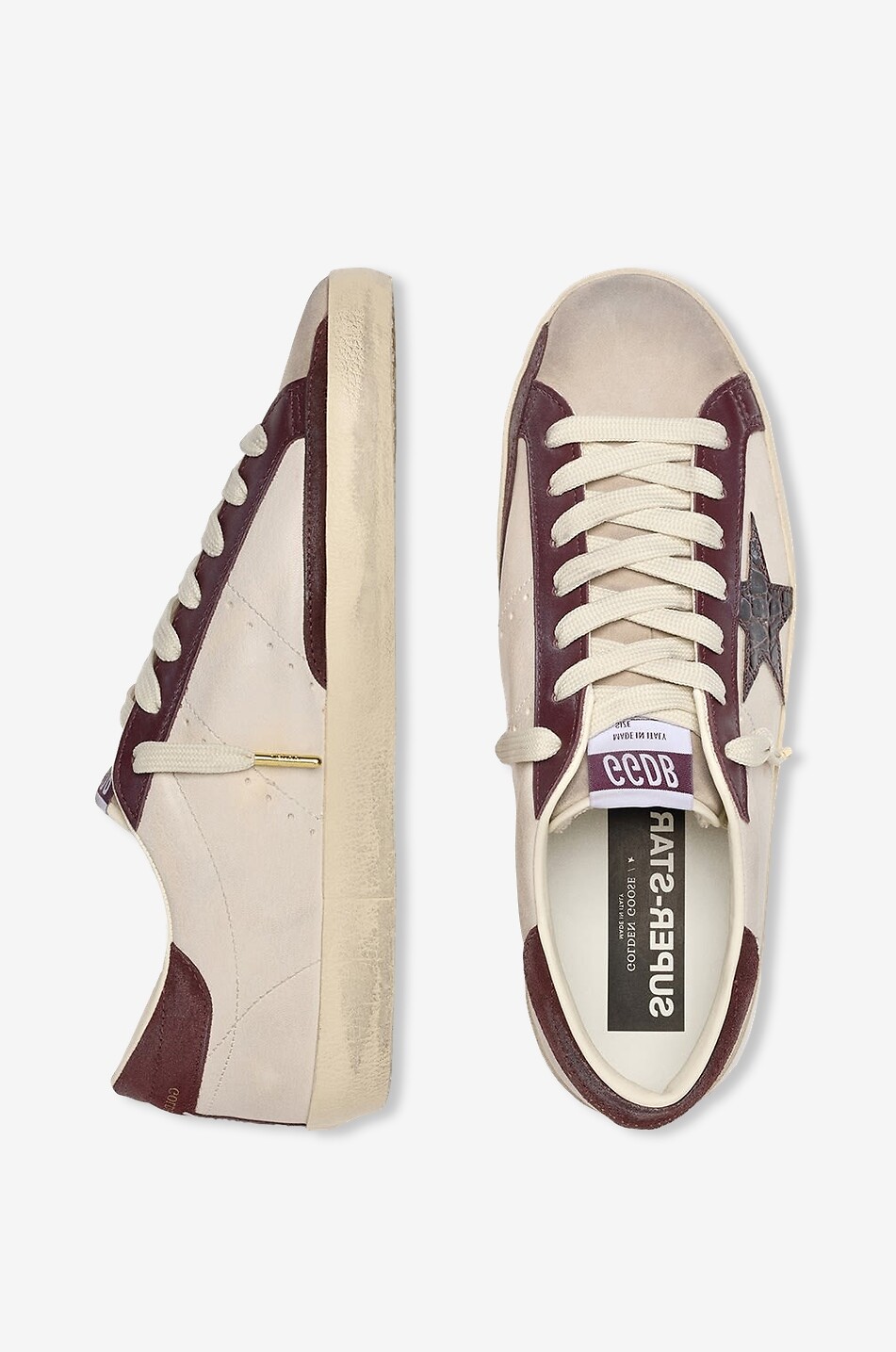 GOLDEN GOOSE Niedrige Glattleder-Sneakers mit Kroko-Stern Super-Star Herren WEISS 3