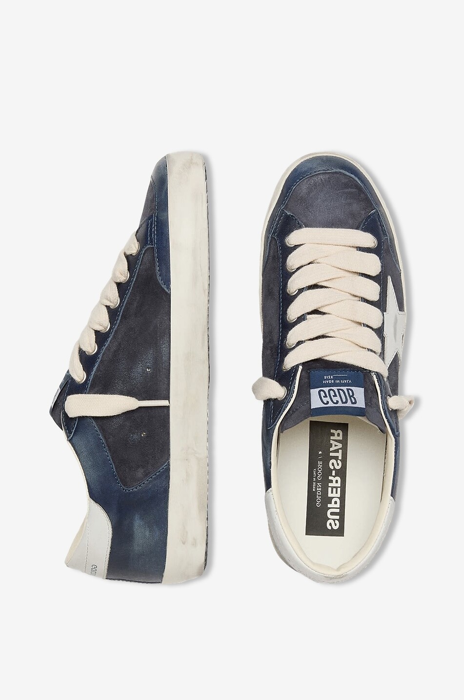 GOLDEN GOOSE Niedrige Sneakers aus Wild- und Glattleder im Used-Look Super-Star Herren DUNKELBLAU 3