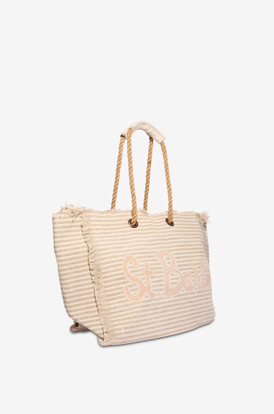 MC2 SAINT BARTH Sac cabas rayé en toile de coton Femme BEIGE 2
