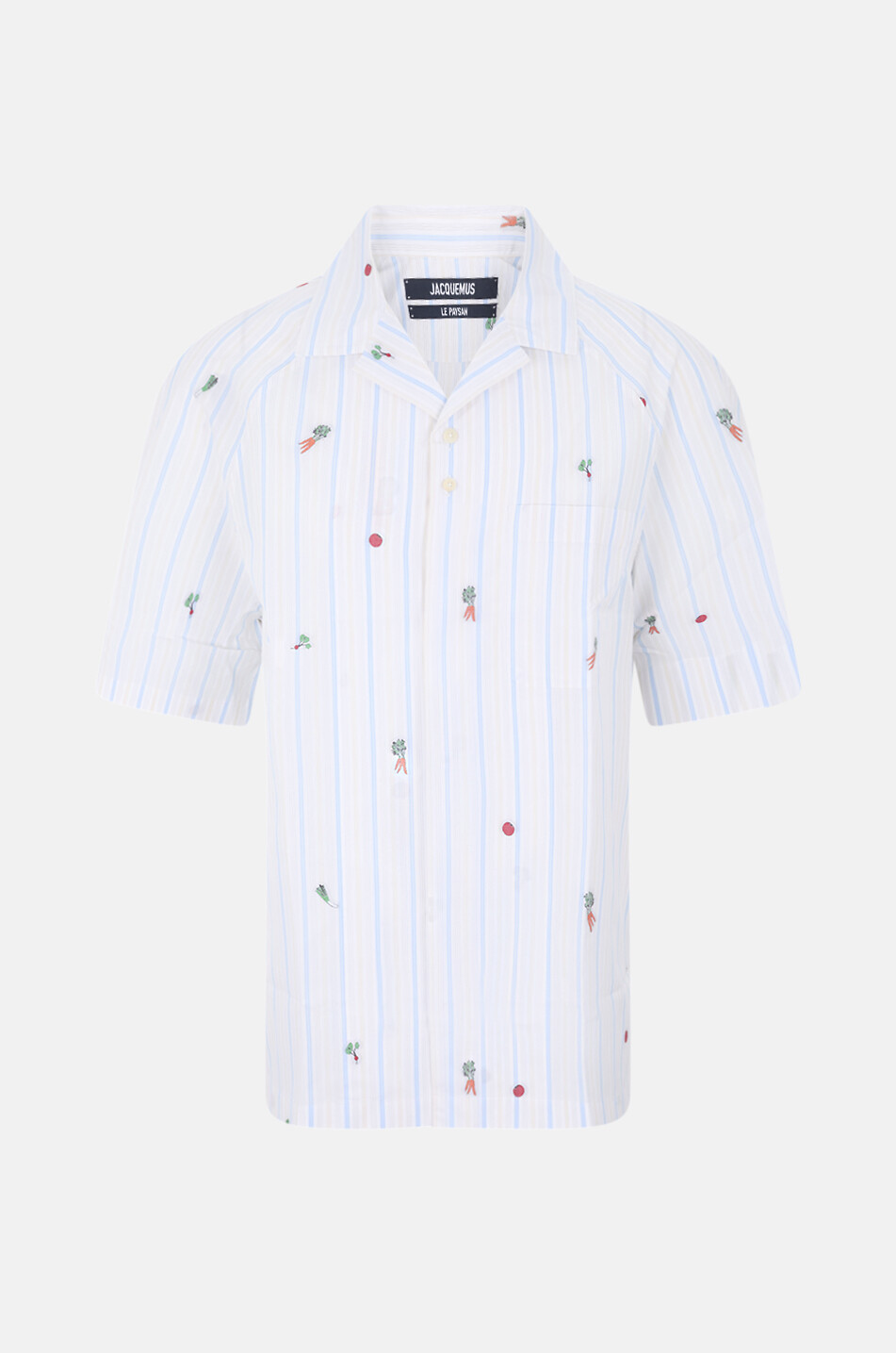 JACQUEMUS Kurzarm-Hemd aus gestreiftem Baumwolljacquard mit Gemüse-Motiv Romarin Herren HELLBLAU 1