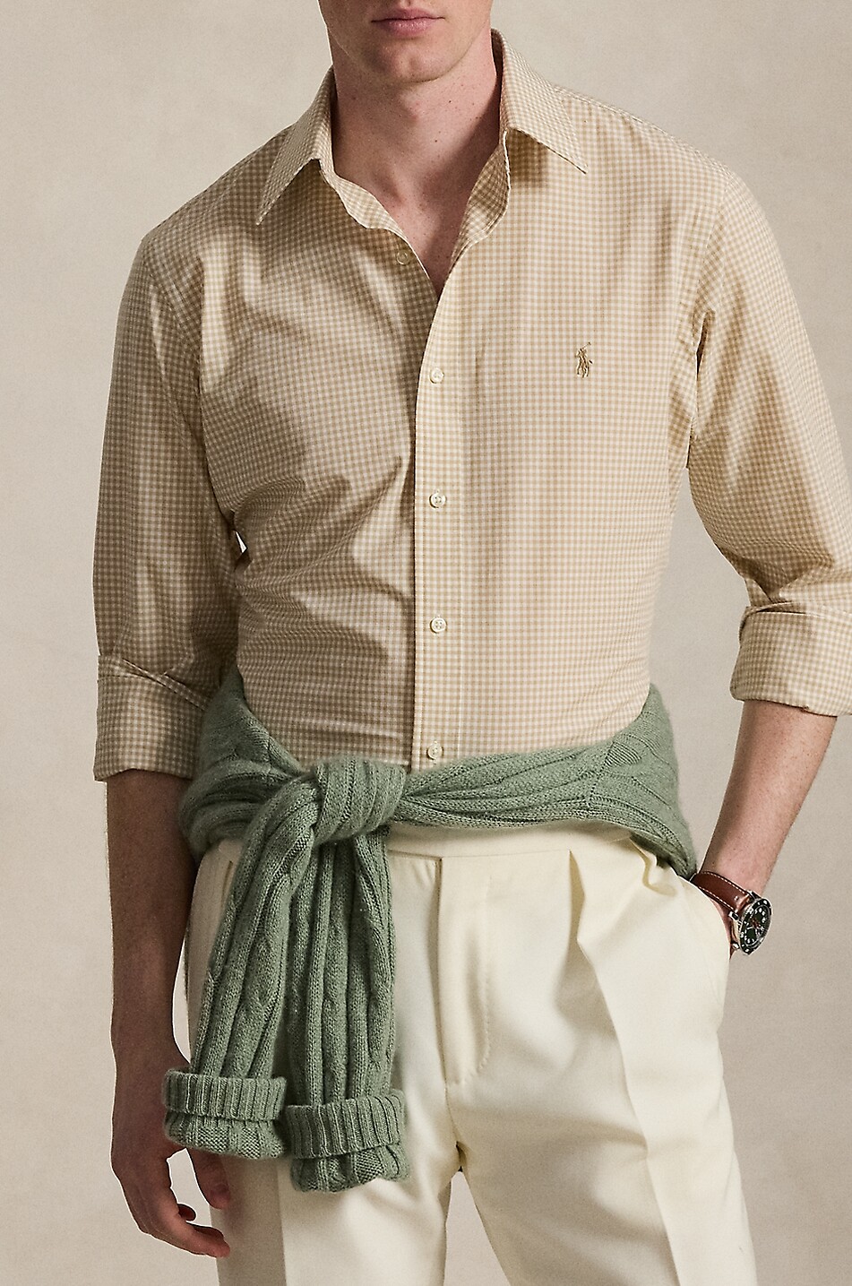 POLO RALPH LAUREN Custom Fit gingham check poplin shirt Men Light beige 2