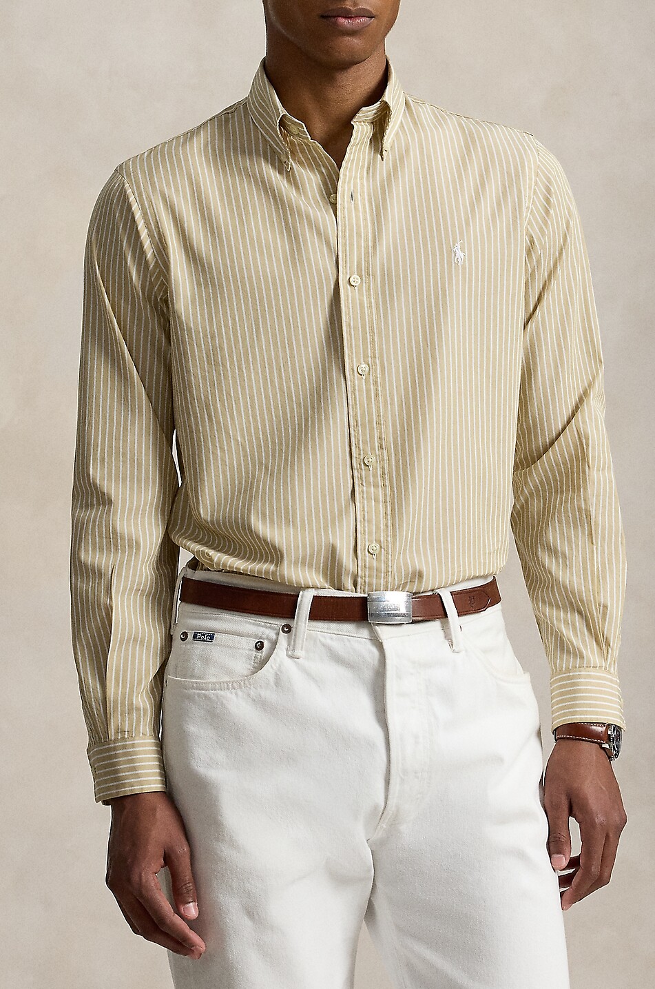POLO RALPH LAUREN Gestreiftes Langarm-Hemd mit geknöpftem Kragen Custom Fit Pony Herren Mittle beige 7