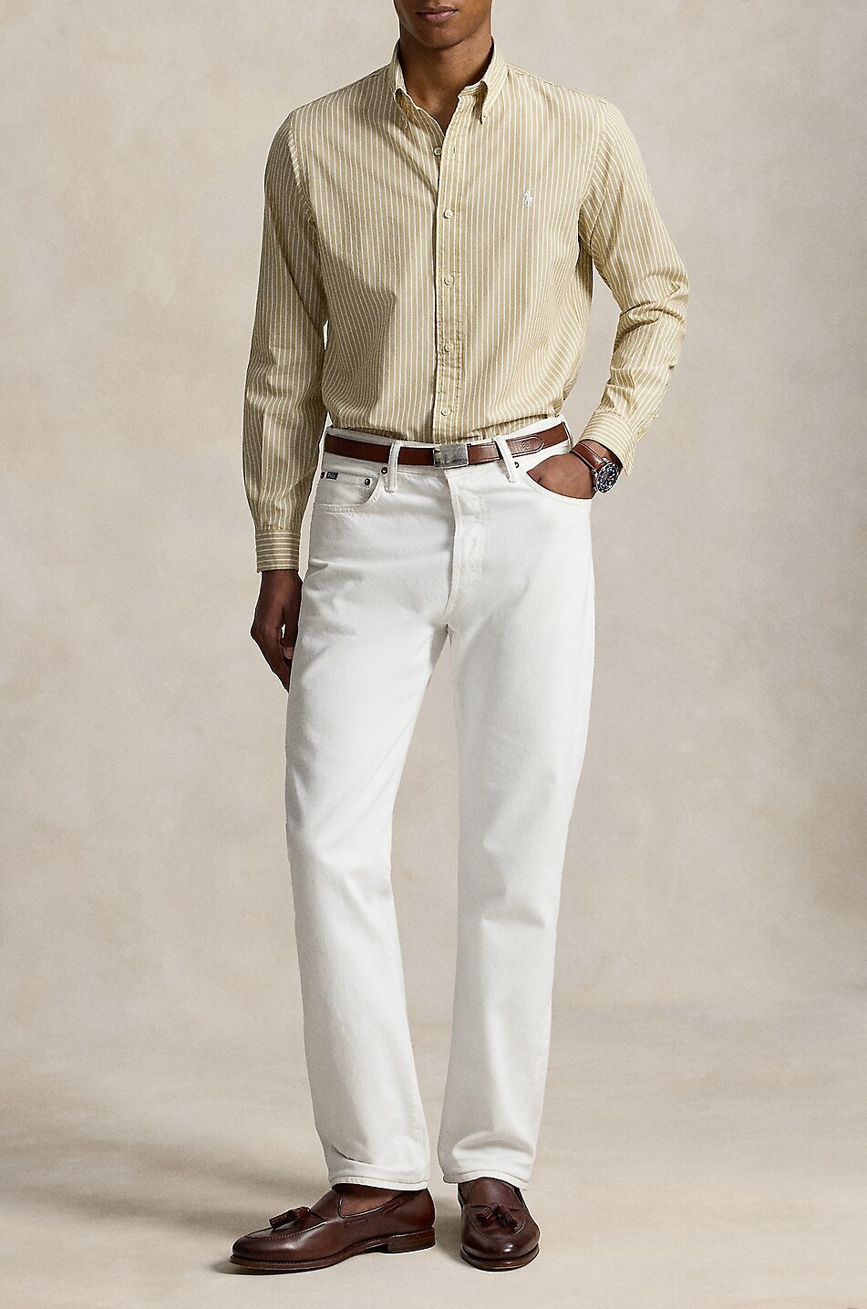 POLO RALPH LAUREN Gestreiftes Langarm-Hemd mit geknöpftem Kragen Custom Fit Pony Herren Mittle beige 3