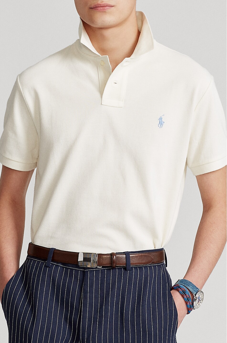 POLO RALPH LAUREN Custom Slim Fit Pony embroidered piqué cotton polo shirt Men Light beige 6