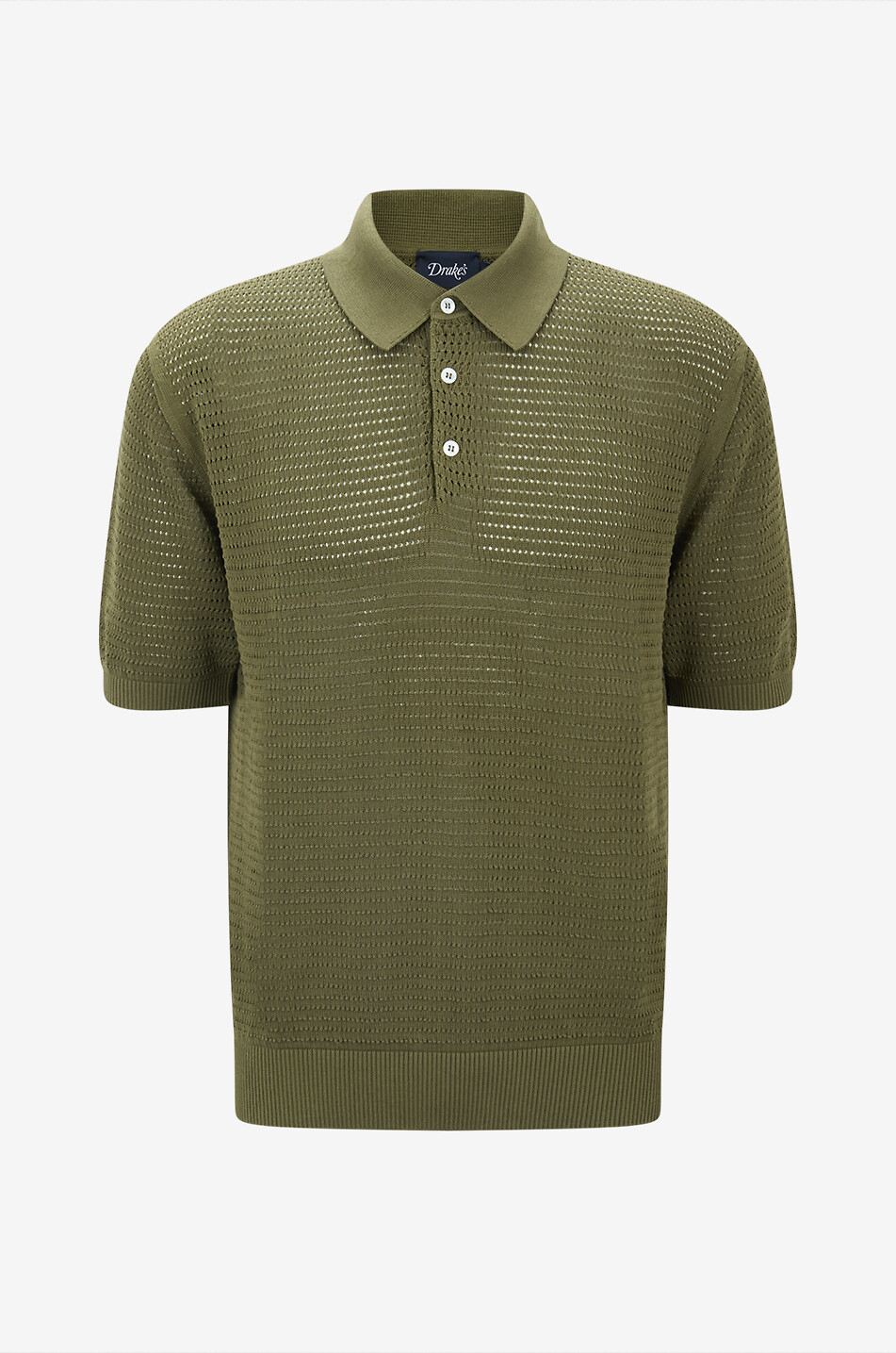Waffle knit Giza cotton short-sleeved openwork polo shirt