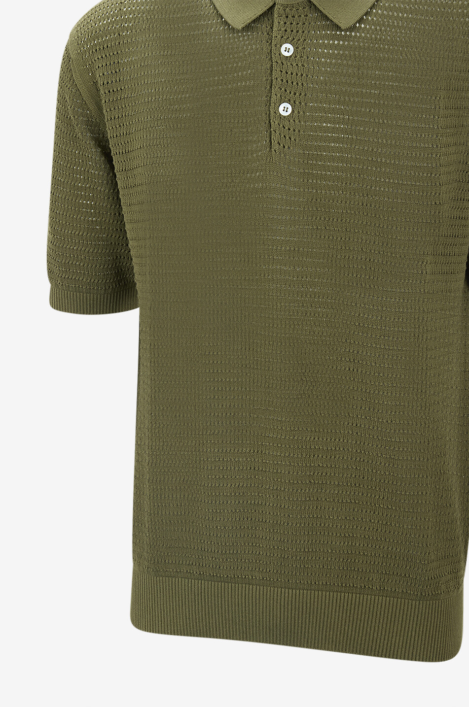 DRAKES Waffle knit Giza cotton short-sleeved openwork polo shirt Men DARK GREEN 3