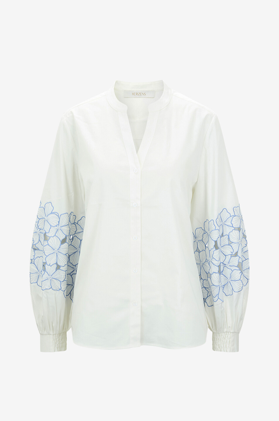 HERZENS Cotton poplin shirt with openwork flower embroideries on the sleeves Women WHITE 1