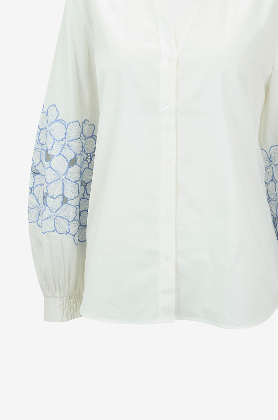 HERZENS Cotton poplin shirt with openwork flower embroideries on the sleeves Women WHITE 3