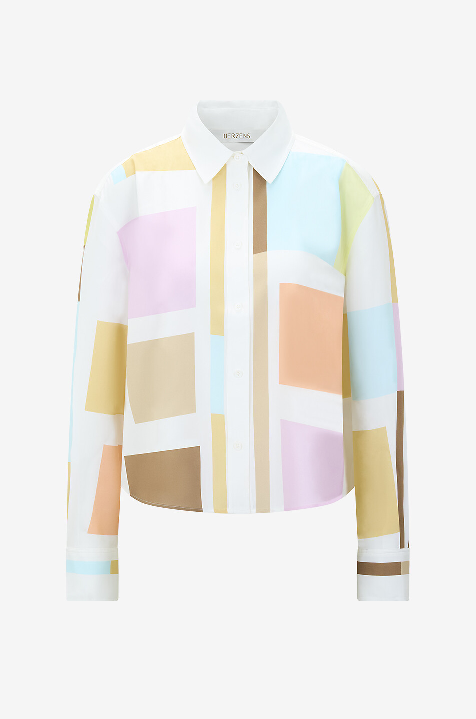 Pastel square printed boxy silk shirt