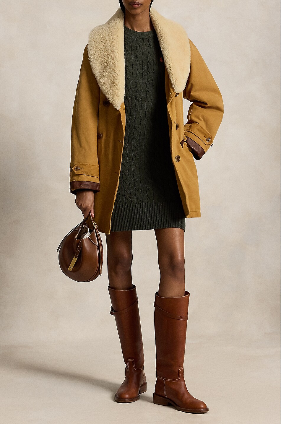 POLO RALPH LAUREN Pony cable-knit wool and cashmere mini jumper dress Women KHAKI 4