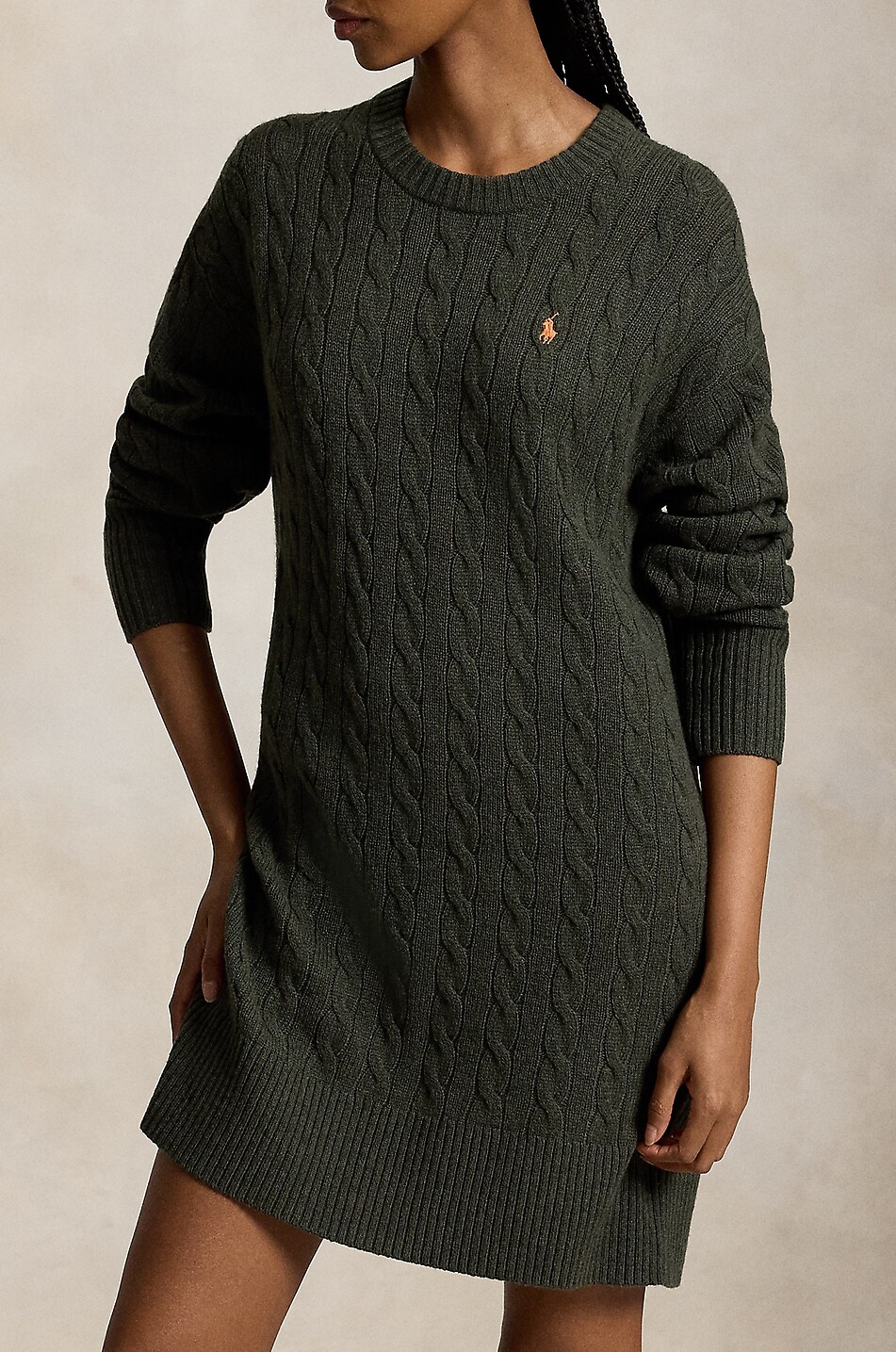 POLO RALPH LAUREN Pony cable-knit wool and cashmere mini jumper dress Women KHAKI 5