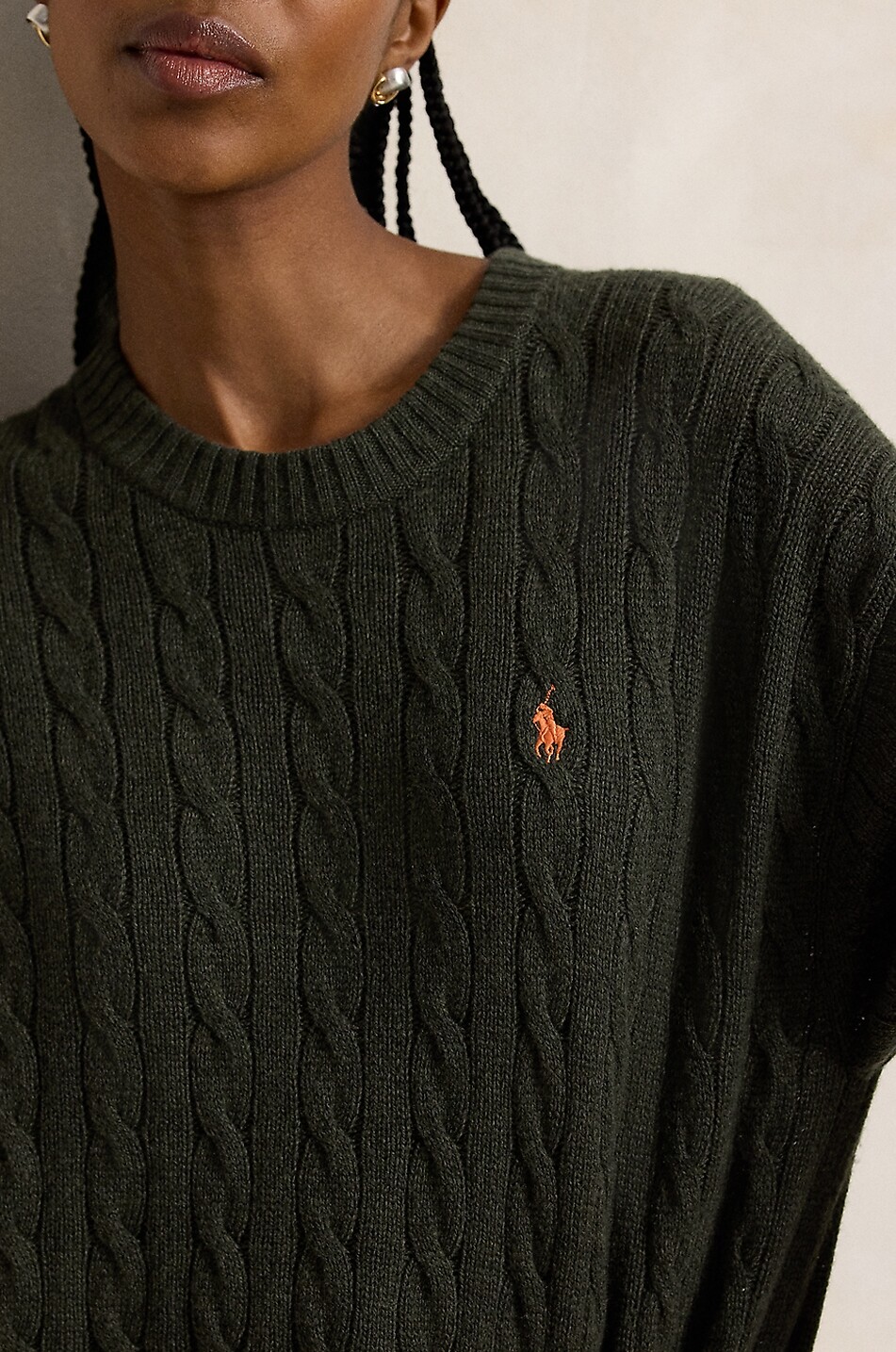 POLO RALPH LAUREN Pony cable-knit wool and cashmere mini jumper dress Women KHAKI 6