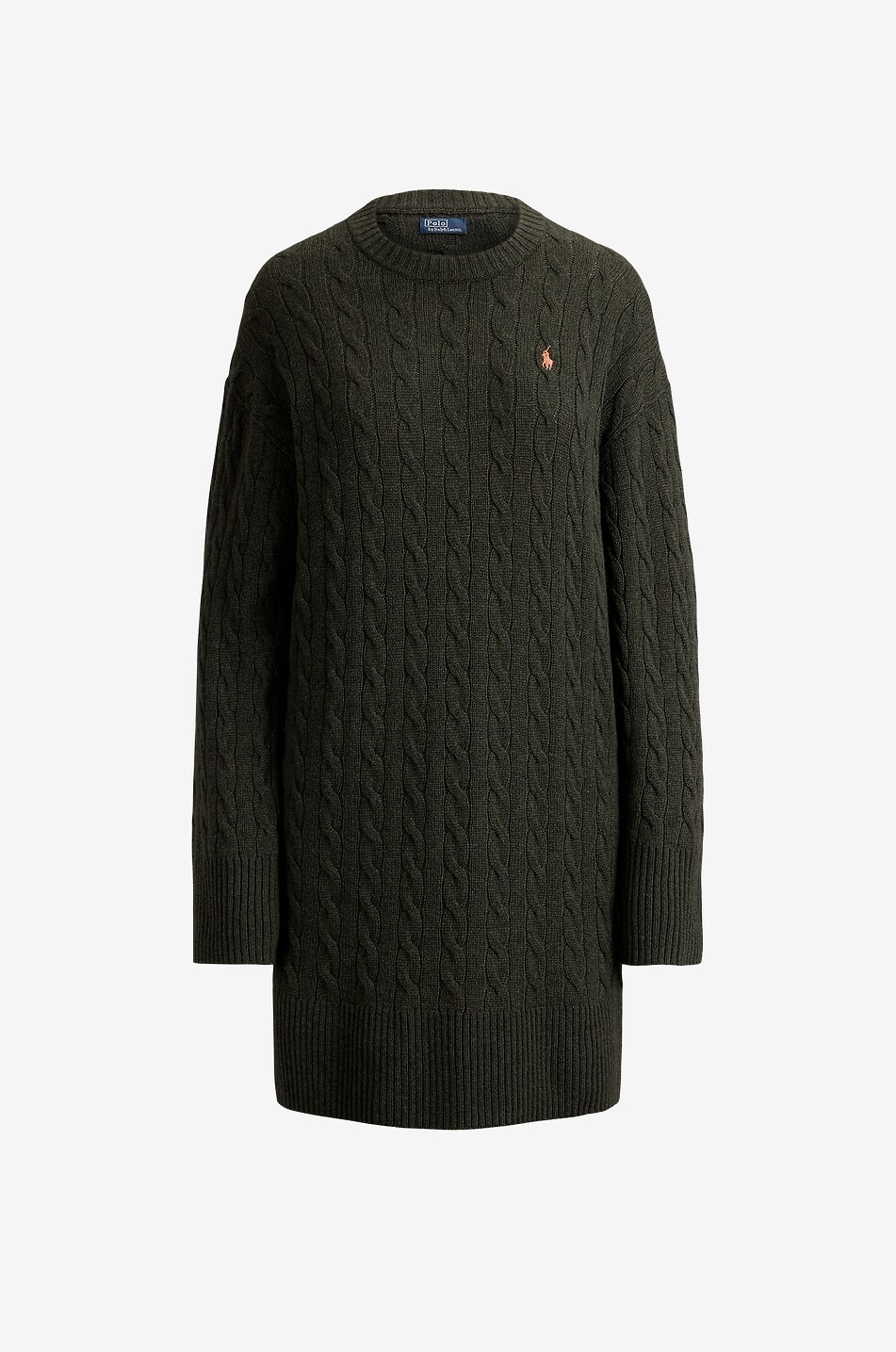 POLO RALPH LAUREN Pony cable-knit wool and cashmere mini jumper dress Women KHAKI 1