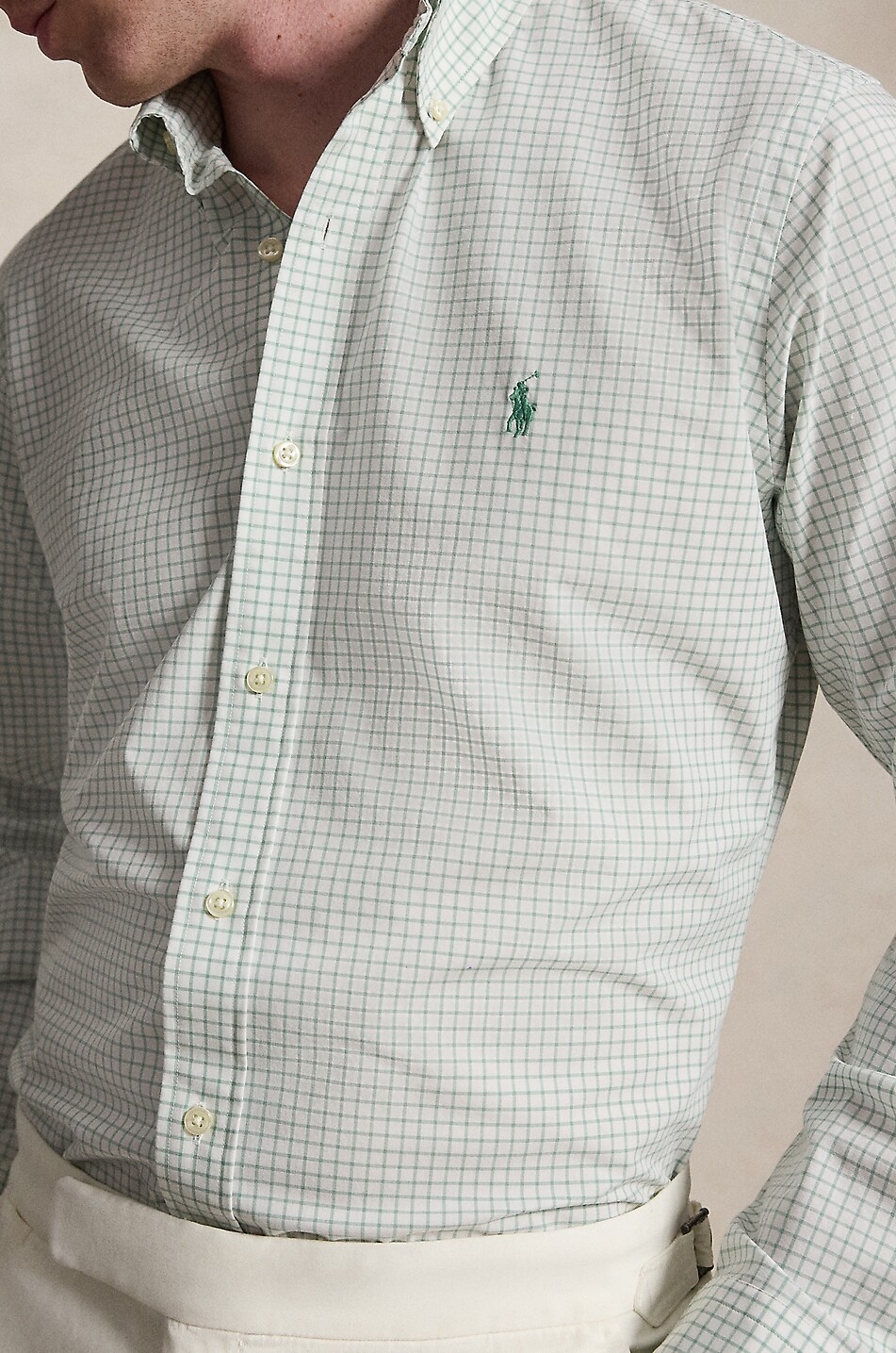 POLO RALPH LAUREN Pony Custom Fit long-sleeved cotton poplin checked shirt Men MEDIUM GREEN 5