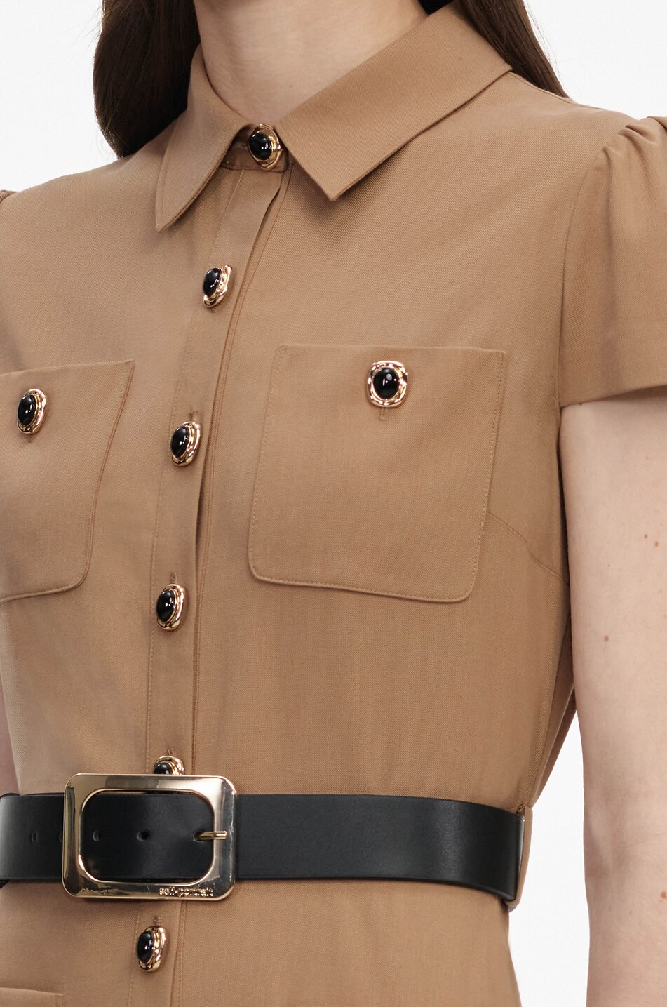 SELF PORTRAIT Midi short-sleeved mixed wool shirt dress Women CAMEL 6