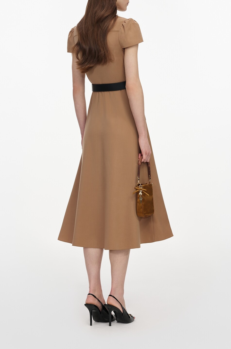 SELF PORTRAIT Midi short-sleeved mixed wool shirt dress Women CAMEL 3