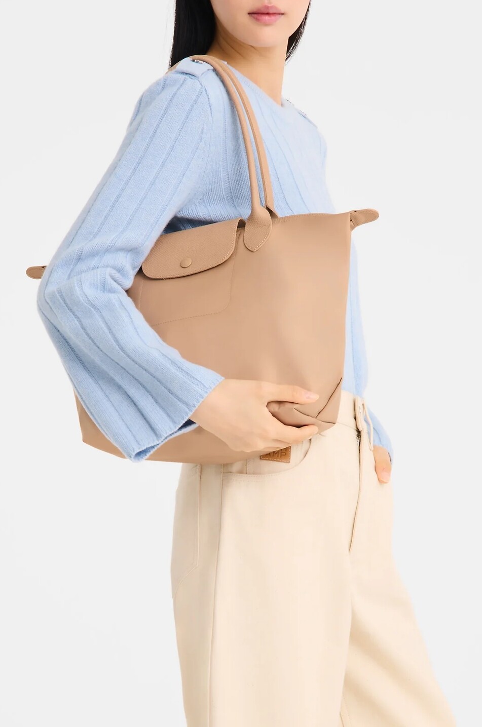 LONGCHAMP Le Pliage One M canvas and leather tote bag Women BEIGE 3