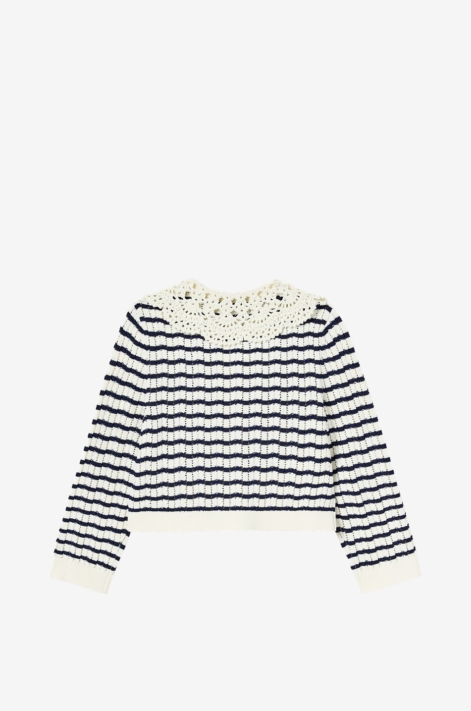 SELF PORTRAIT Girls' striped openwork crochet cardigan with cherry-embellished lace collar Girl MEDIUM BLUE 2