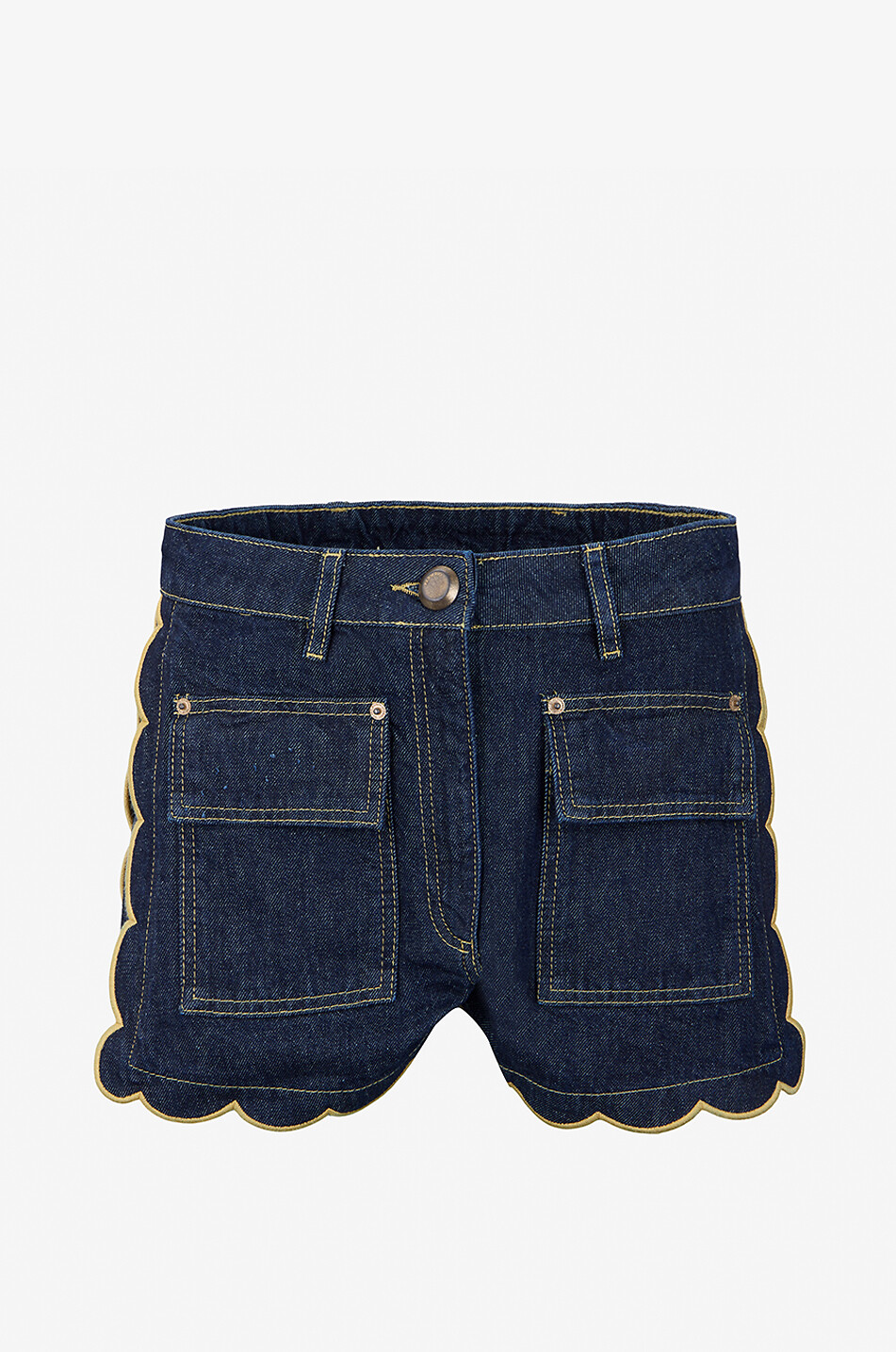 Short en denim à bords festonnés Pleats