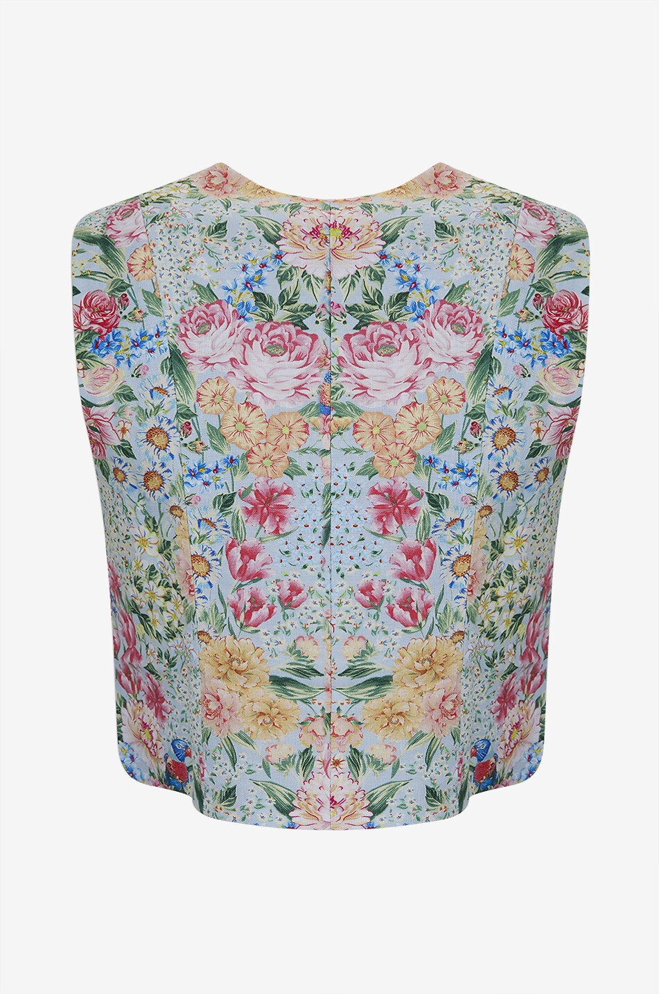 FARM RIO Gilet raccourci à col V en lin floral brodé Rendeira Femme MULTICOLORE 2