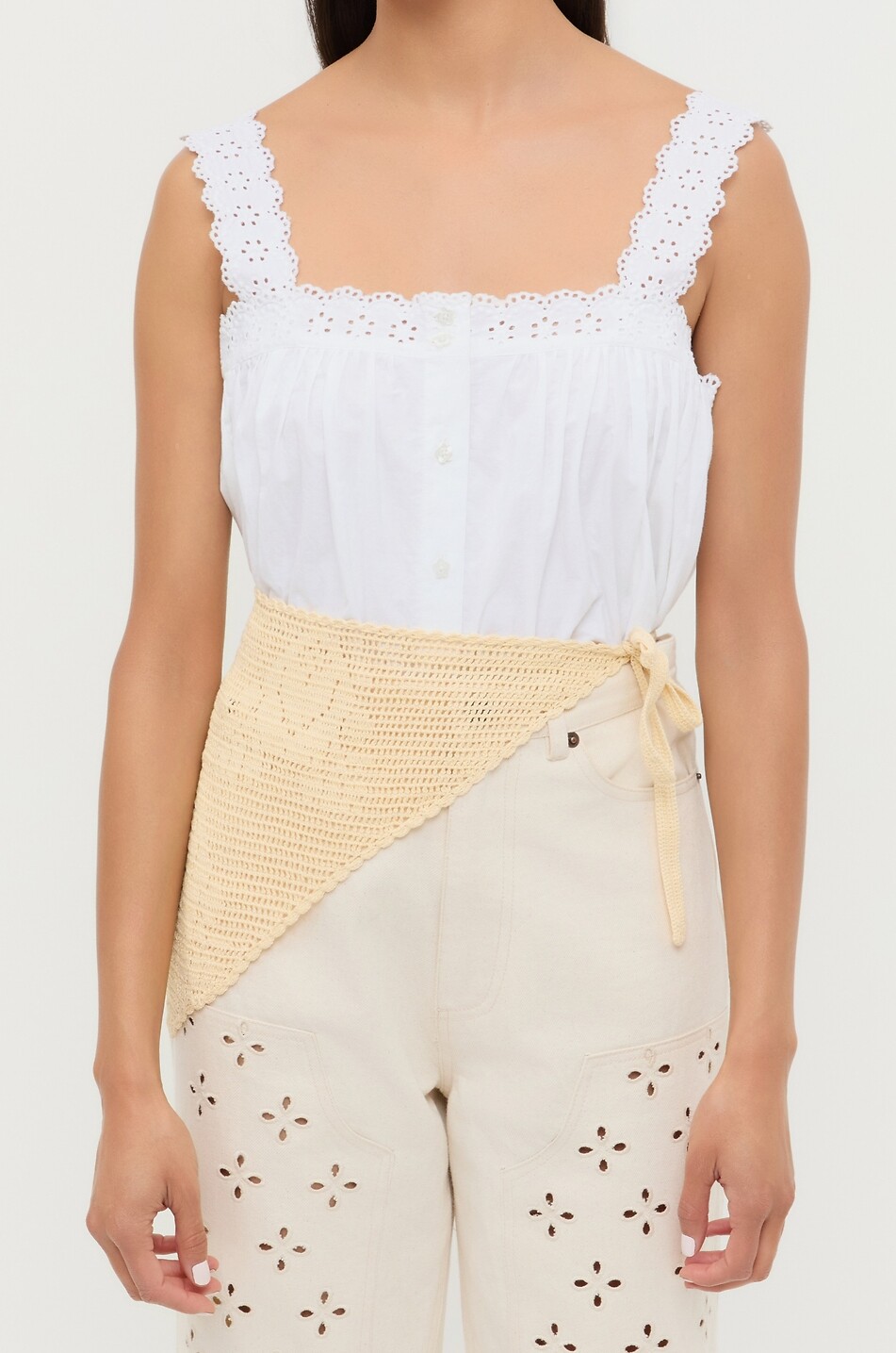 LOEFFLER RANDALL Viv cotton crochet head scarf Women LIGHT YELLOW 4