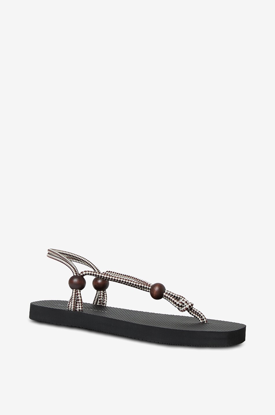 Flache Kordel-Sandalen mit Holzperlen Mika