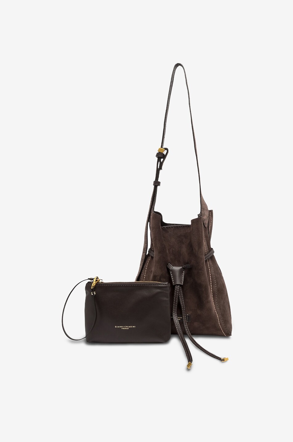 GIANNI CHIARINI Sienna Medium suede shoulder bag Women DARK BROWN 2