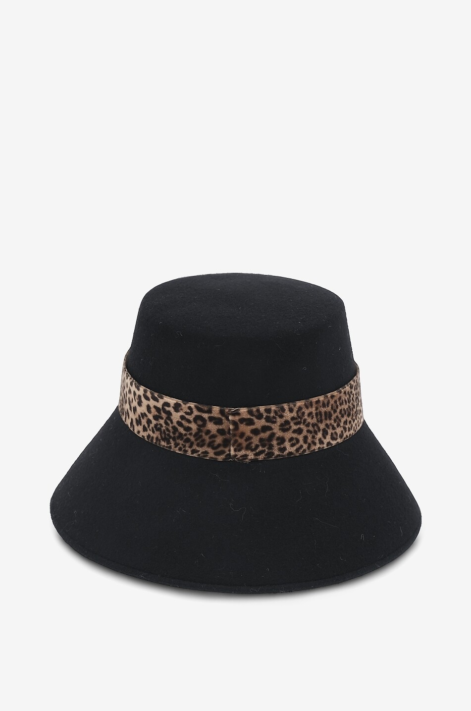CATARZI 1910 La Thuile merino wool cloche hat with animal-print ribbon Women BLACK 2