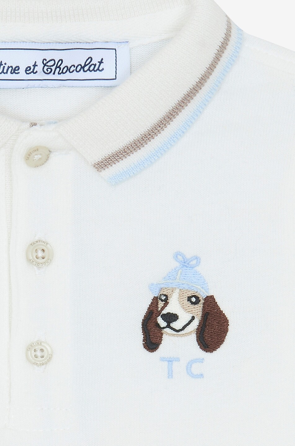 TARTINE ET CHOCOLAT Dog embroidered baby knit long-sleeved polo shirt Baby EGGSHELL 3