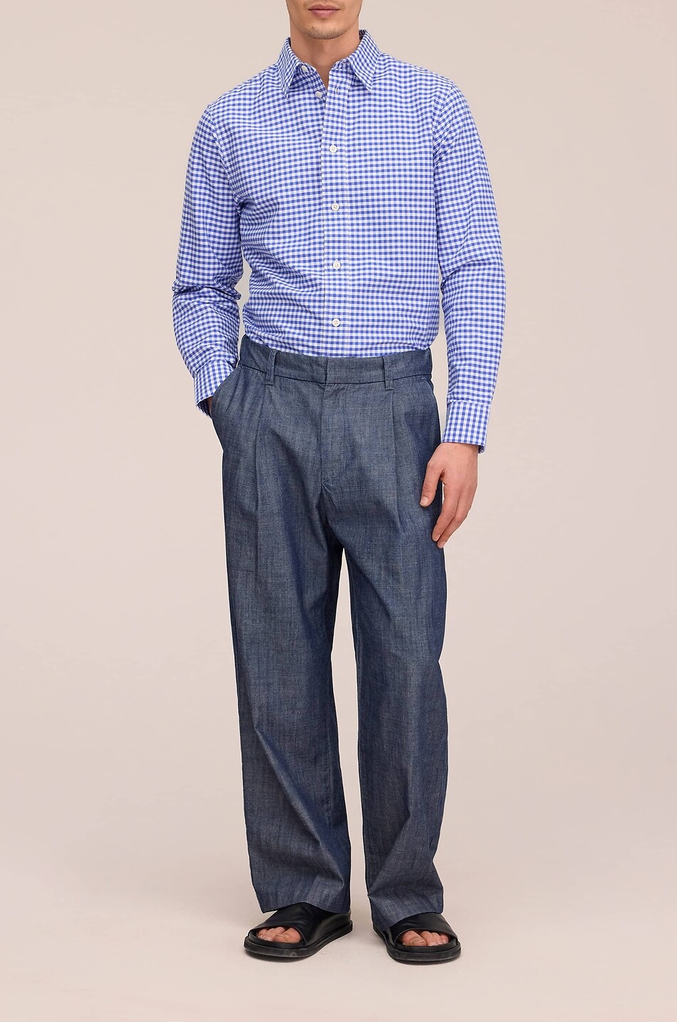 NN07 Colby long-sleeved cotton gingham check shirt Men BLUE 2