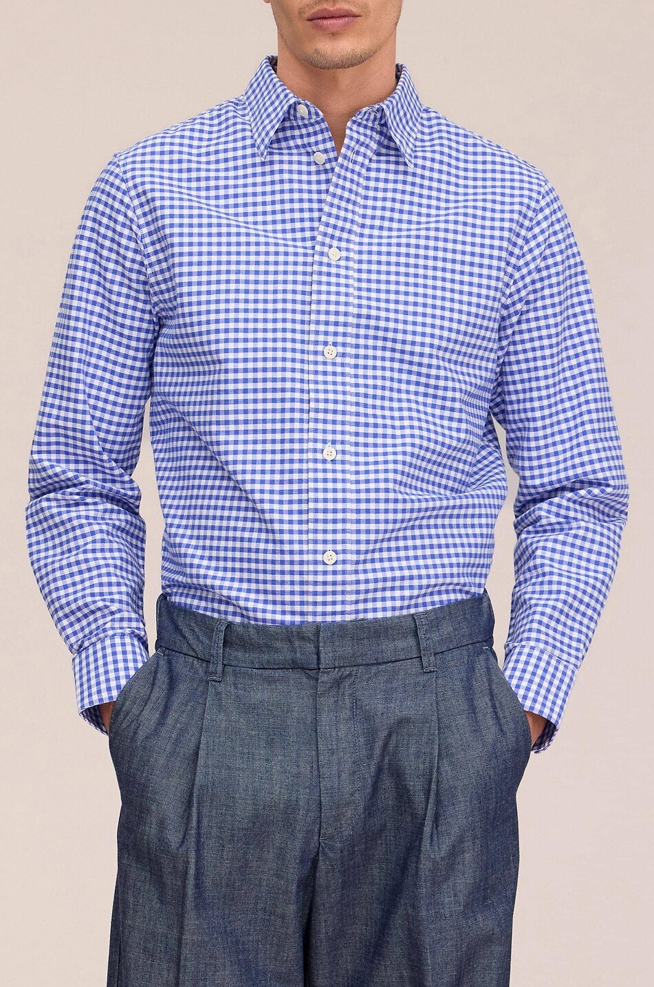 NN07 Colby long-sleeved cotton gingham check shirt Men BLUE 4