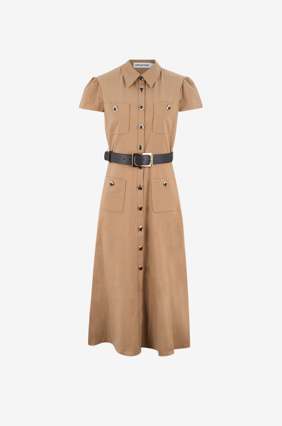 SELF PORTRAIT Midi short-sleeved mixed wool shirt dress Women CAMEL 1