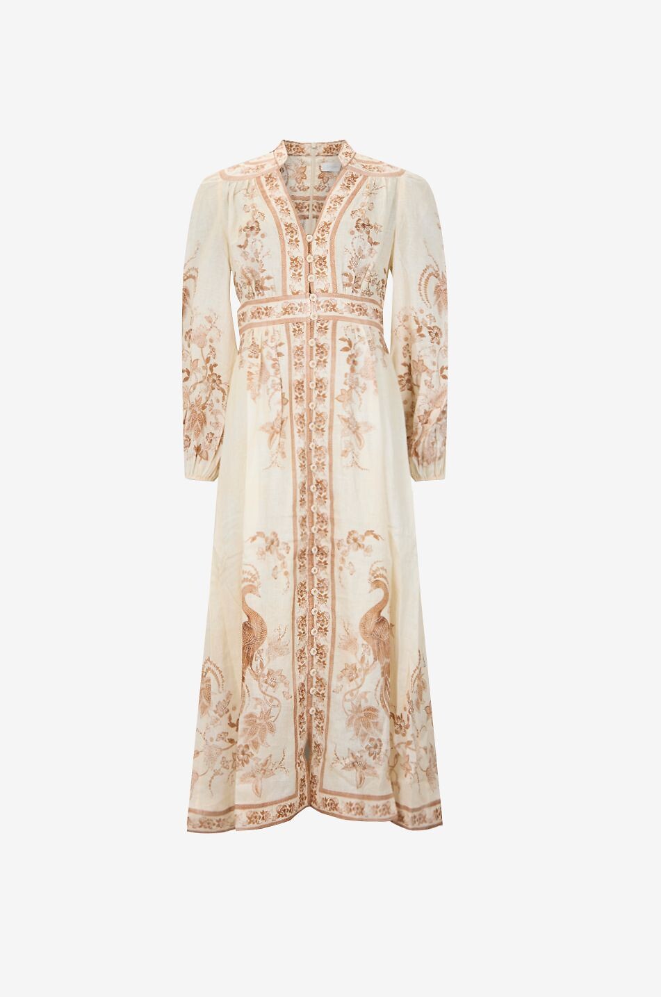 ZIMMERMANN Indra Plunge linen midi shirt dress V-neck printed Women BEIGE 1