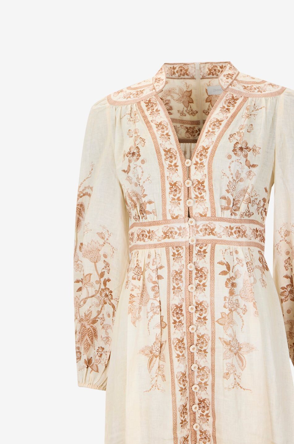 ZIMMERMANN Indra Plunge linen midi shirt dress V-neck printed Women BEIGE 3