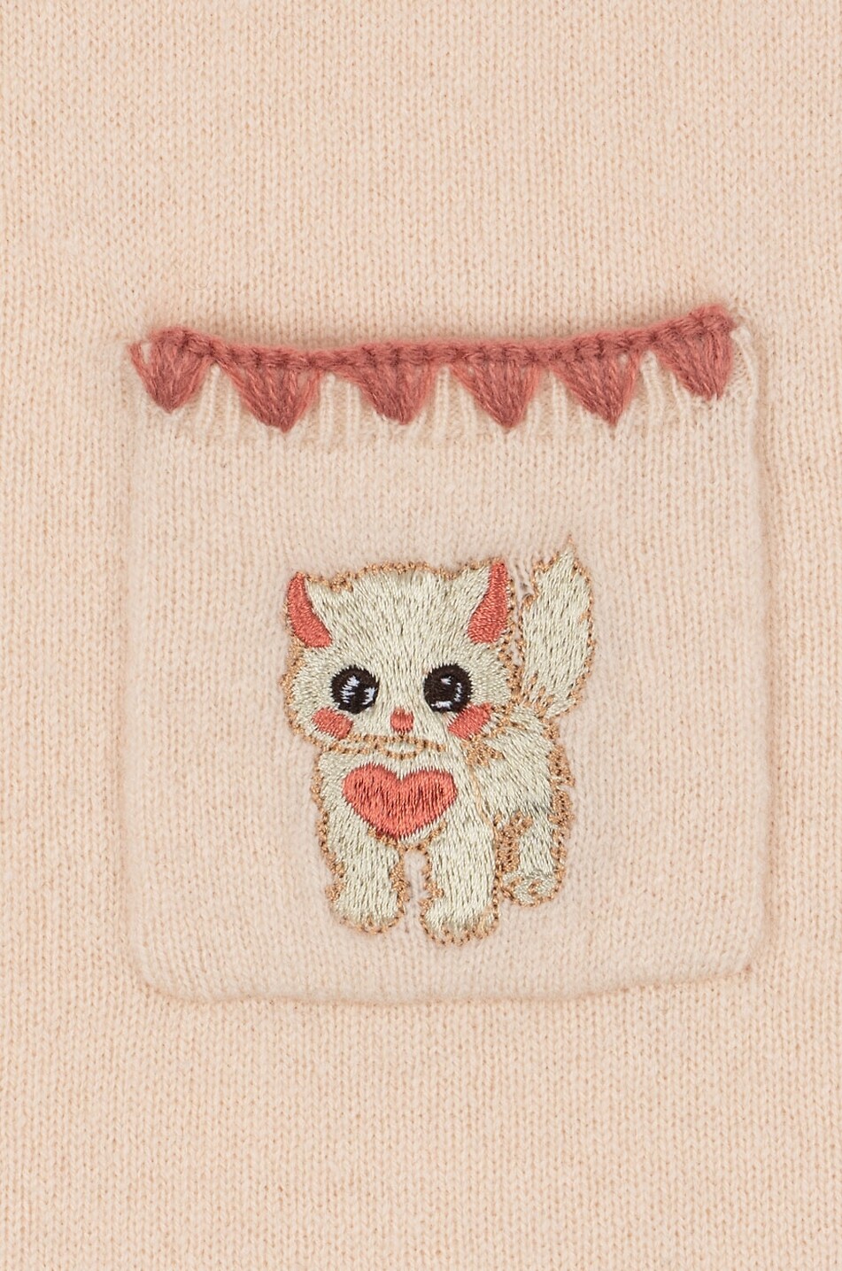 KONGES SLØJD Mini robe sans manches en maille de laine fille brodée de chatons Collette Fille ROSE CLAIR 3