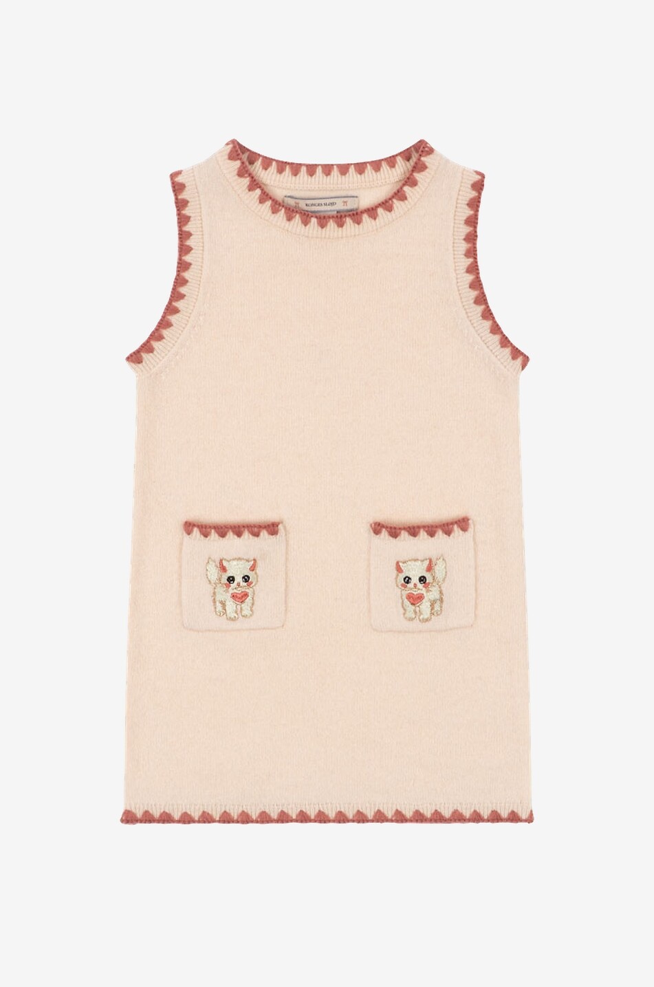 Mini robe sans manches en maille de laine fille brodée de chatons Collette