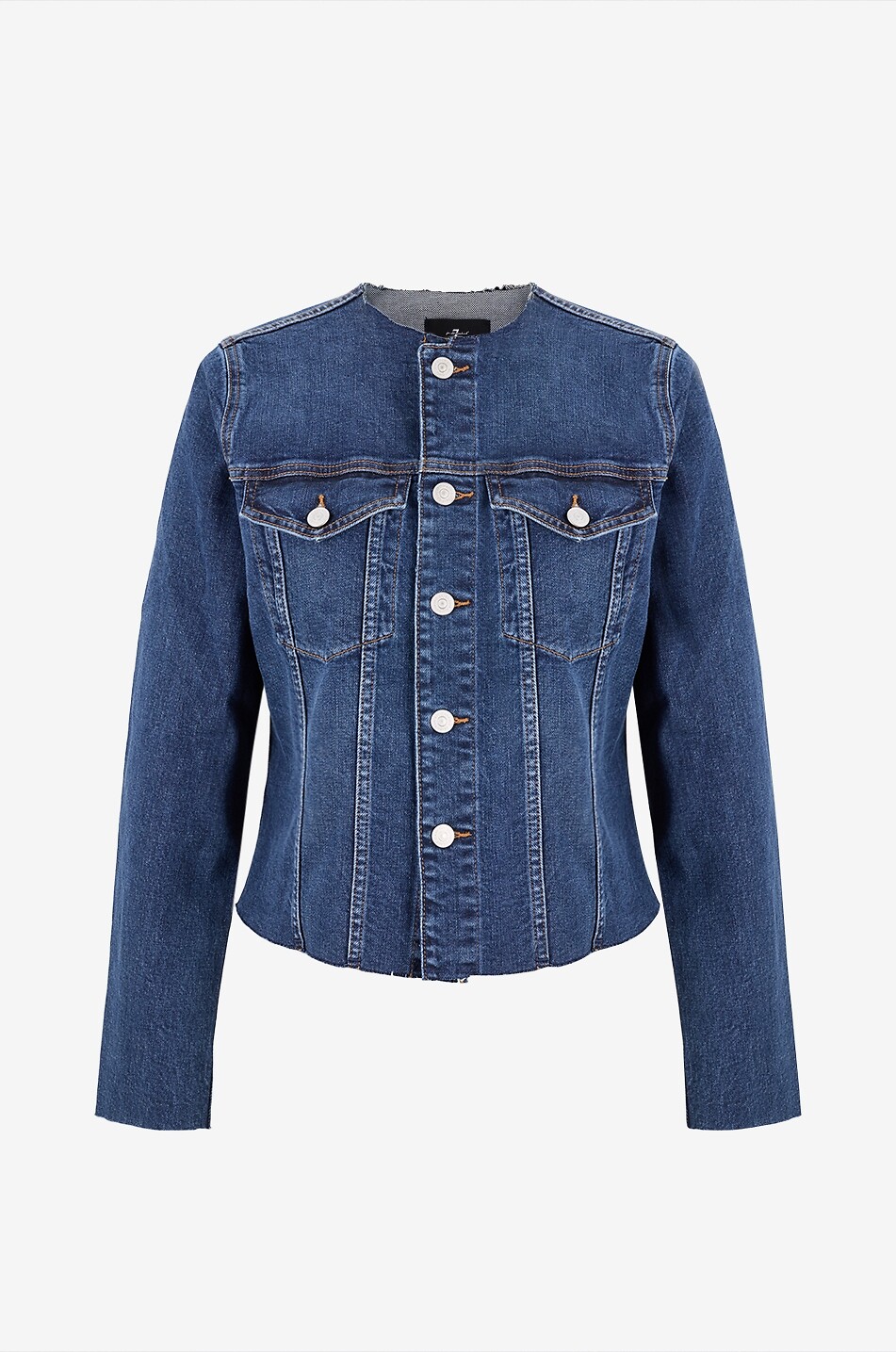 Vicky Indiglow collarless slim denim jacket in cotton