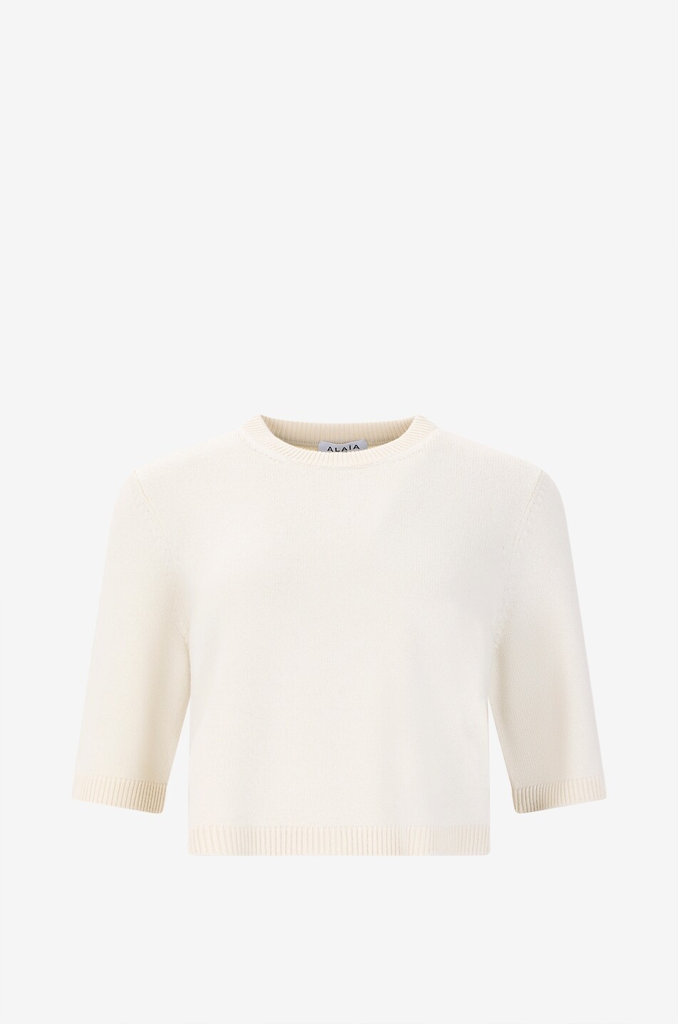 ALAÏA Verkürzter Kaschmirpullover mit 3/4-Ärmeln Damen CREMEFARBEN 1