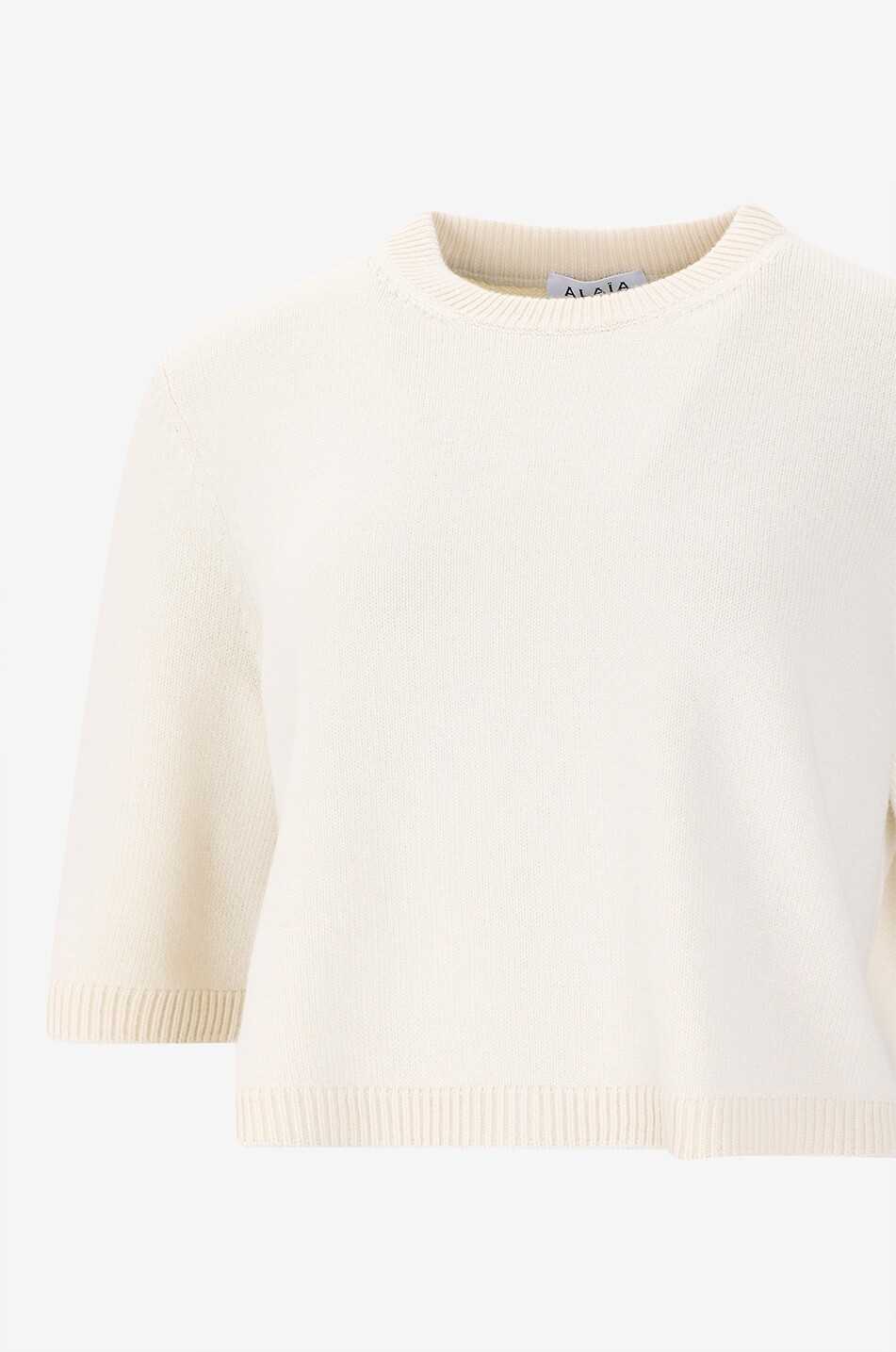 ALAÏA Verkürzter Kaschmirpullover mit 3/4-Ärmeln Damen CREMEFARBEN 3