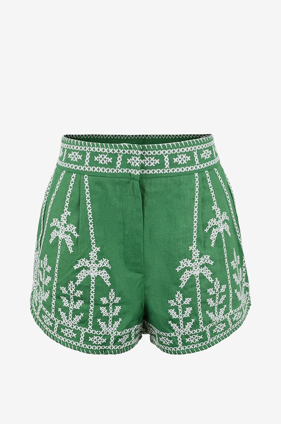 Short brodé en lin à taille haute Cross Stitch