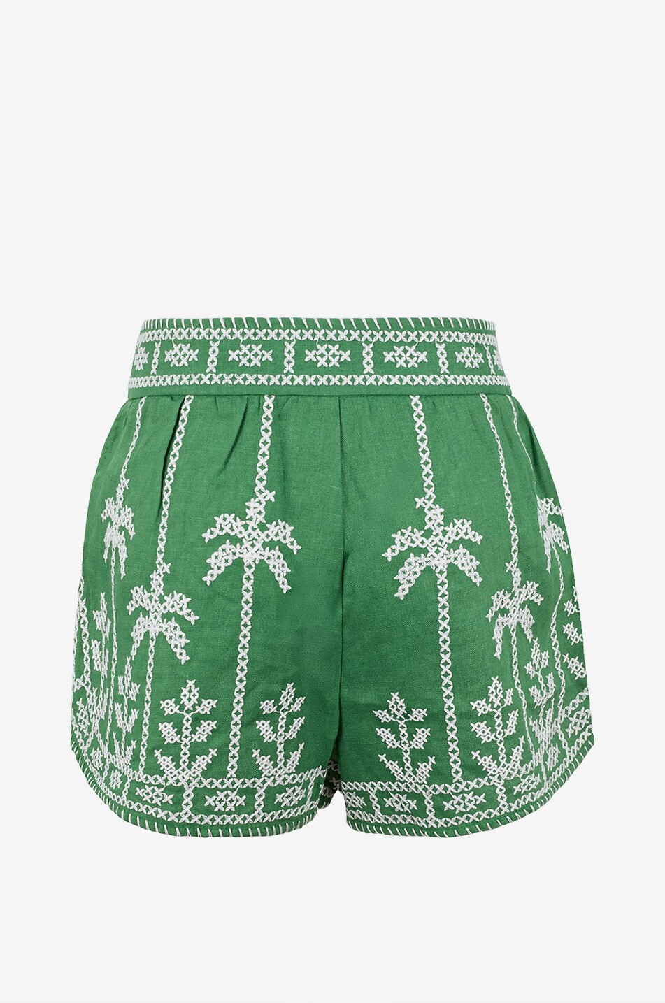 FARM RIO Short brodé en lin à taille haute Cross Stitch Femme VERT 2