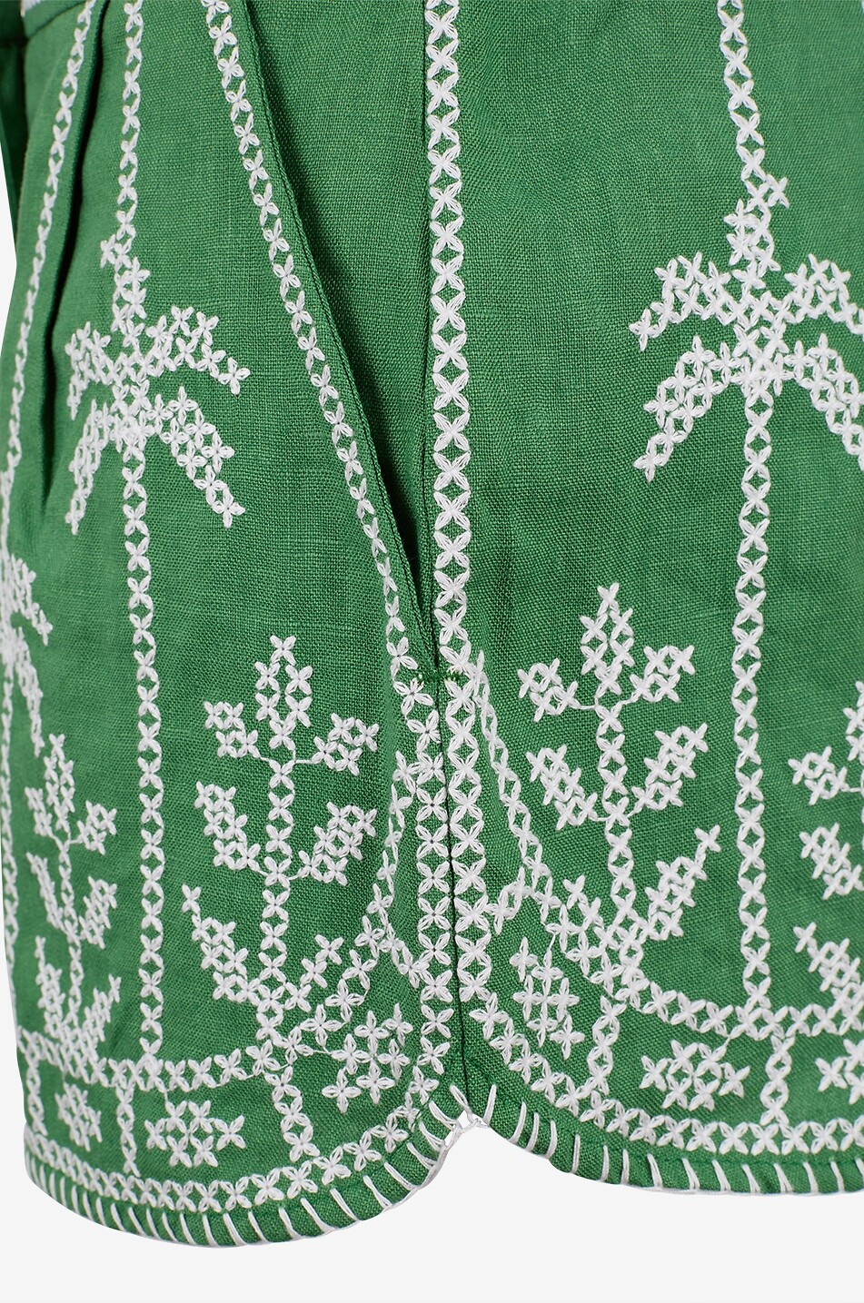 FARM RIO Short brodé en lin à taille haute Cross Stitch Femme VERT 3