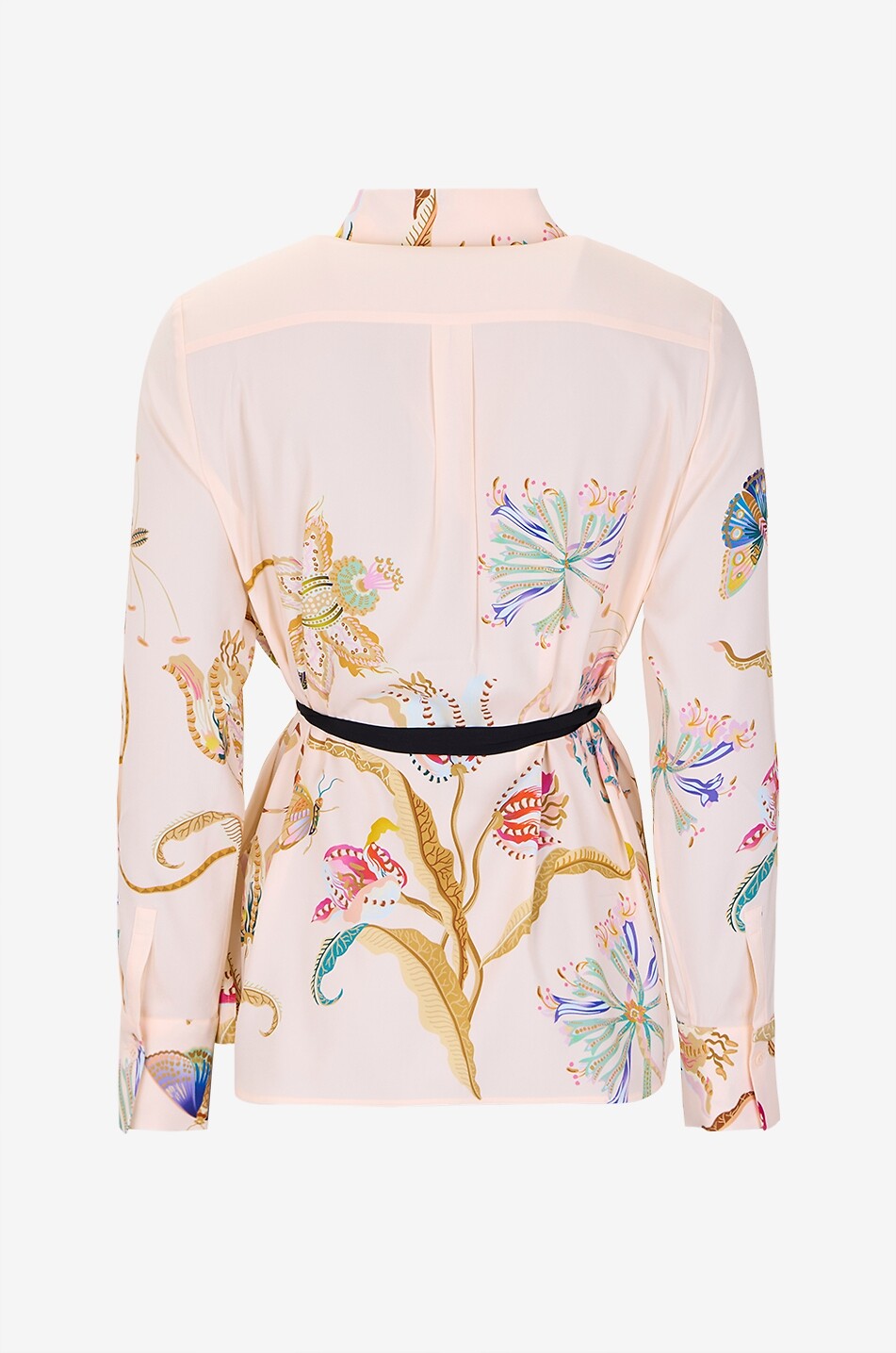 HERZENS Belted floral and butterfly printed silk shirt Women LIGHT ORANGE 2