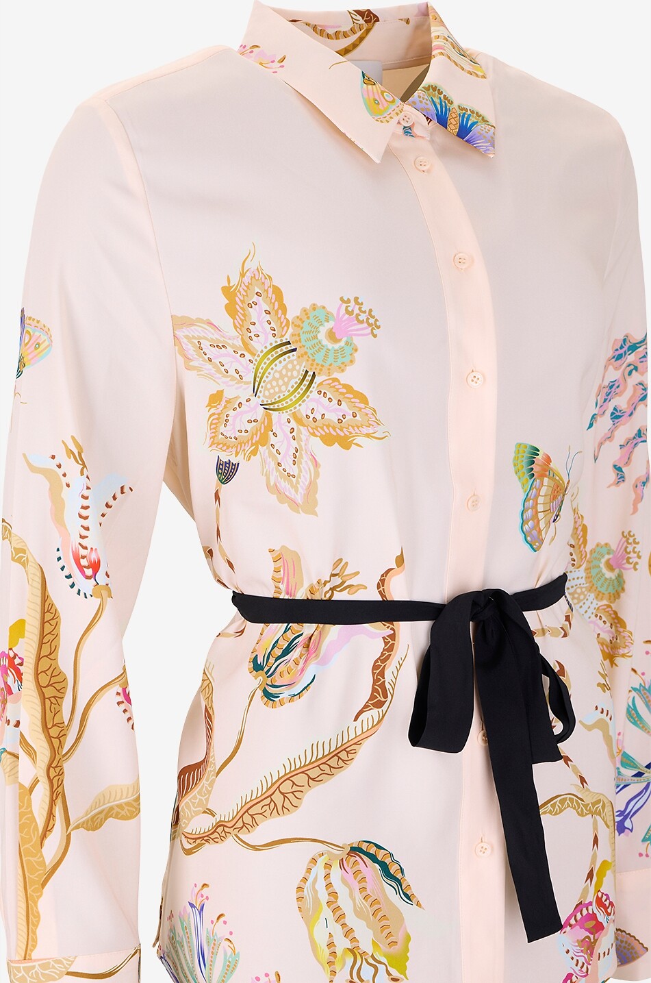HERZENS Belted floral and butterfly printed silk shirt Women LIGHT ORANGE 3