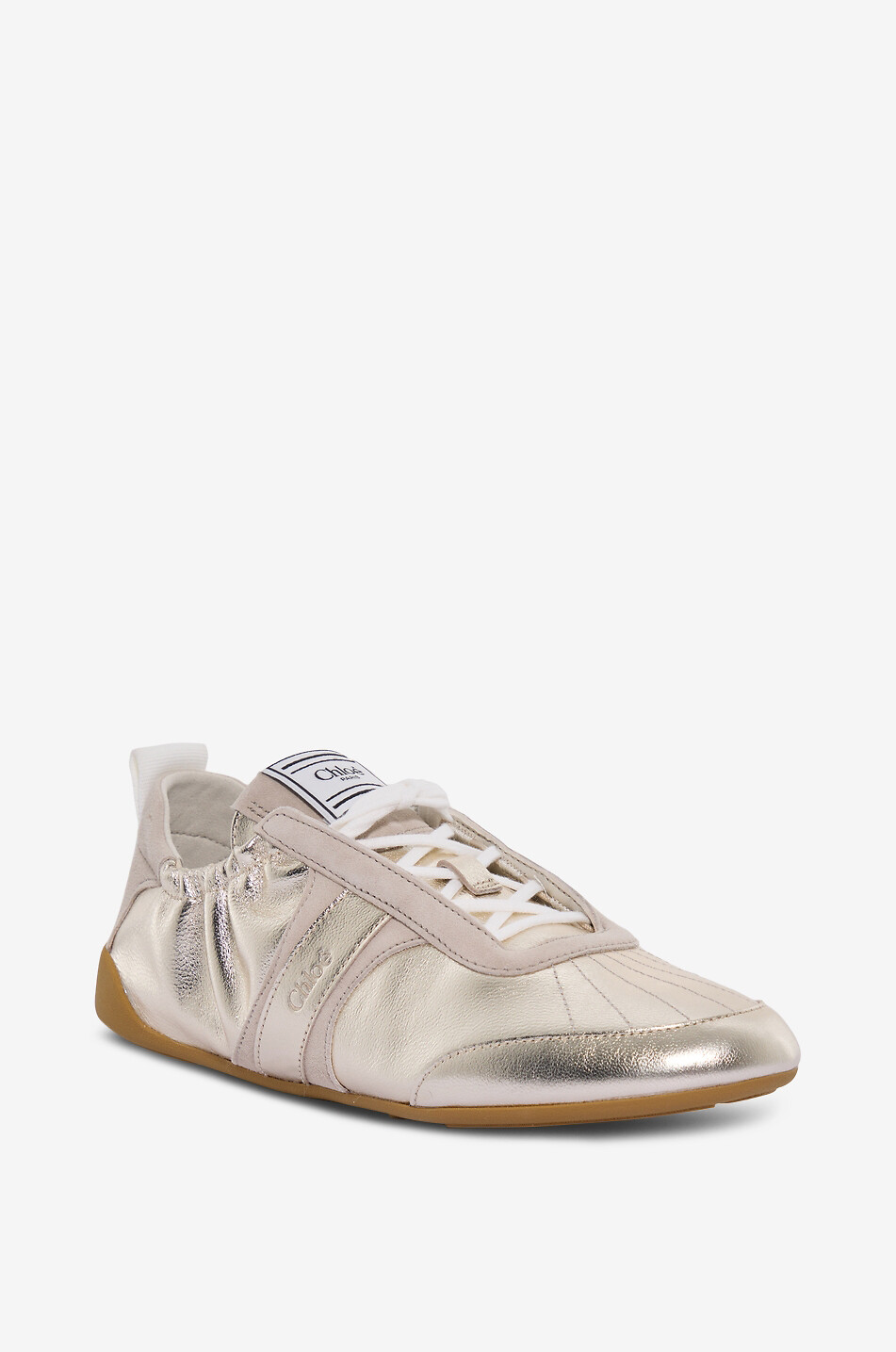 CHLOE Niedrige Schnürsneakers aus Metallic-Leder Kick Damen SILBER 1