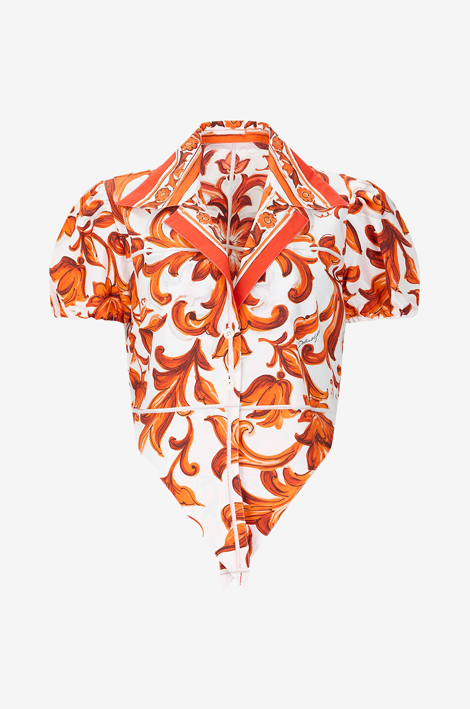 DOLCE & GABBANA Maiolica cropped tie-hem cropped short-sleeved shirt in poplin Women ORANGE 1
