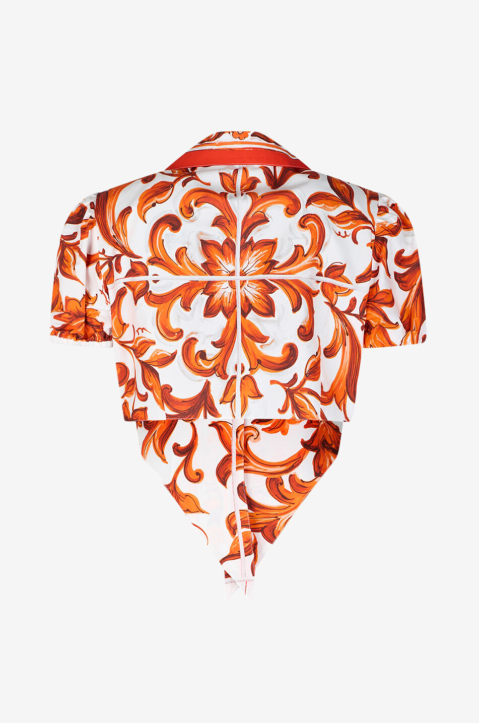 DOLCE & GABBANA Maiolica cropped tie-hem cropped short-sleeved shirt in poplin Women ORANGE 2