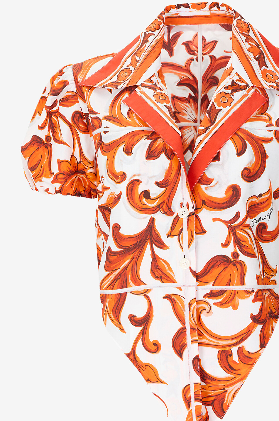 DOLCE & GABBANA Maiolica cropped tie-hem cropped short-sleeved shirt in poplin Women ORANGE 3